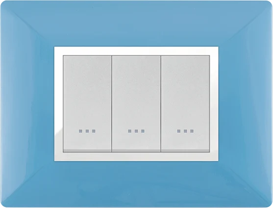 STIEL ALPHA Élégance 3-module rectangular pastel blue cover plate with chrome trim