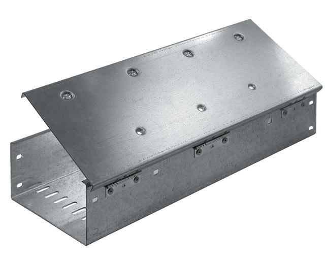 Walkable slotted cable channel with hinged cover