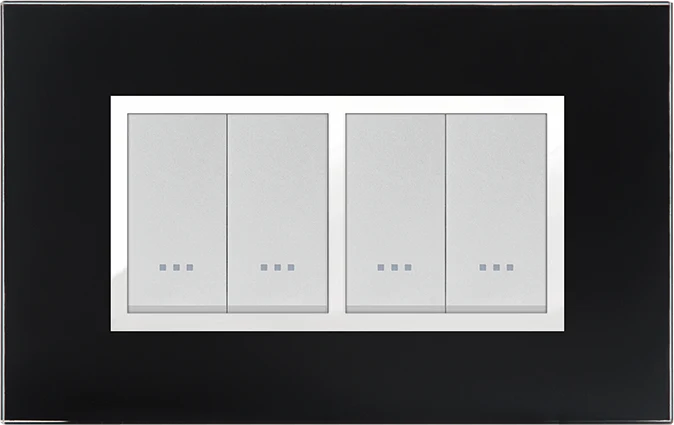 STIEL ALPHA Prestige 4-module rectangular black glass cover plate