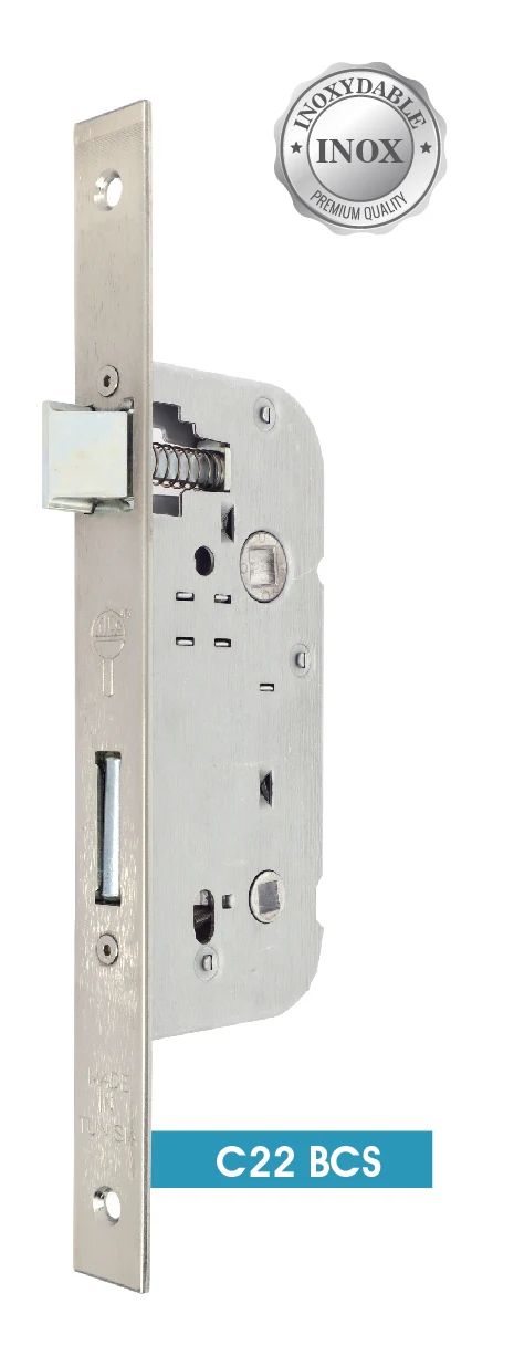 C22 BCS privacy mortise lock — satin, square ends
