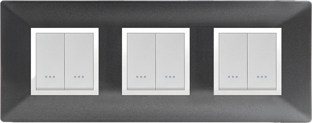 STIEL ALPHA Élégance 6-module square metallic black cover plate with chrome trim
