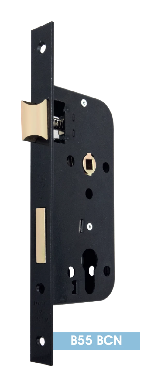 B55 BCN cylinder mortise lock — black, square ends