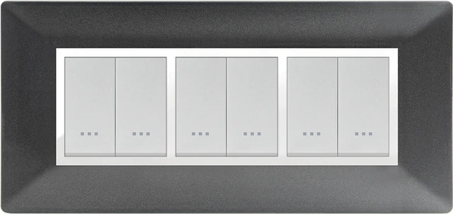 STIEL ALPHA Élégance 6-module rectangular metallic black cover plate with chrome trim