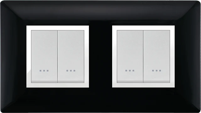 STIEL ALPHA Élégance 4-module square black cover plate with chrome trim