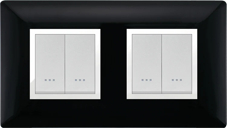 STIEL ALPHA Élégance 4-module square black cover plate with chrome trim