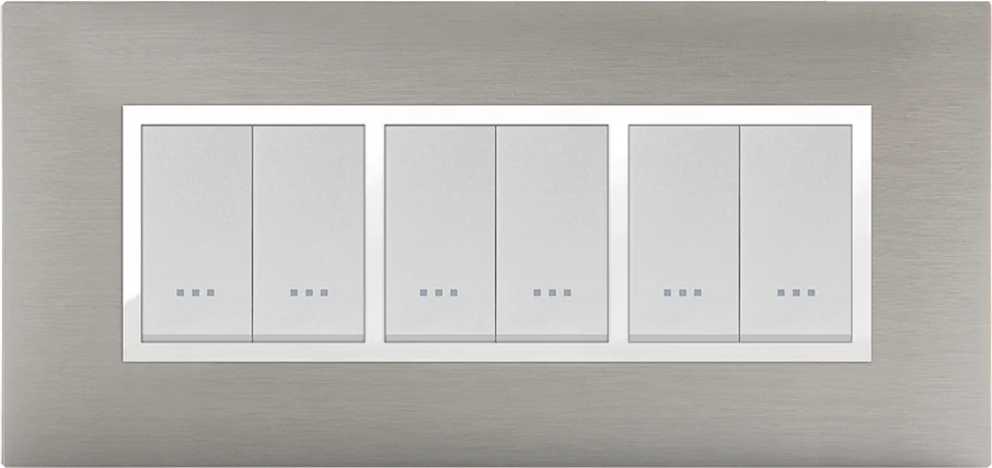 STIEL ALPHA Prestige 6-module rectangular stainless steel cover plate