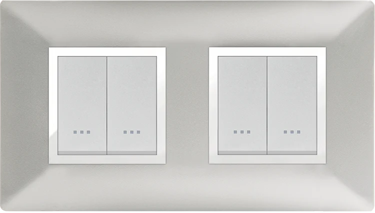 STIEL ALPHA Élégance 4-module square silver cover plate with chrome trim