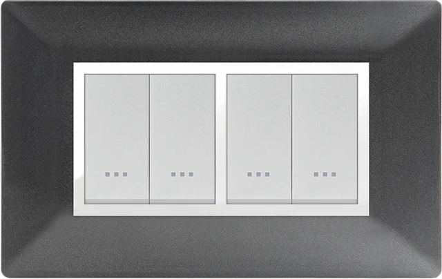 STIEL ALPHA Élégance 4-module rectangular metallic black cover plate with chrome trim