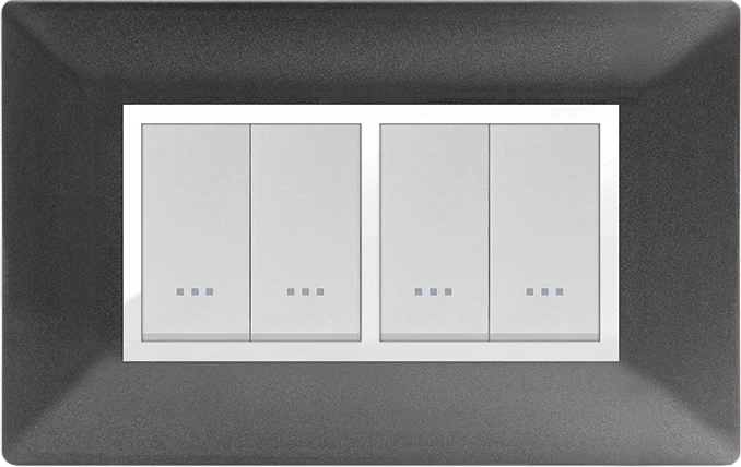 STIEL ALPHA Élégance 4-module rectangular metallic black cover plate with chrome trim