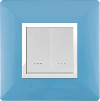 STIEL ALPHA Élégance 2-module square pastel blue cover plate with chrome trim