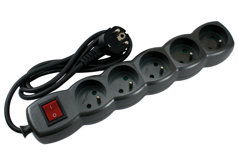 Bloc Multiprises Noir Métallisé avec Interrupteur - 5 prises STIEL