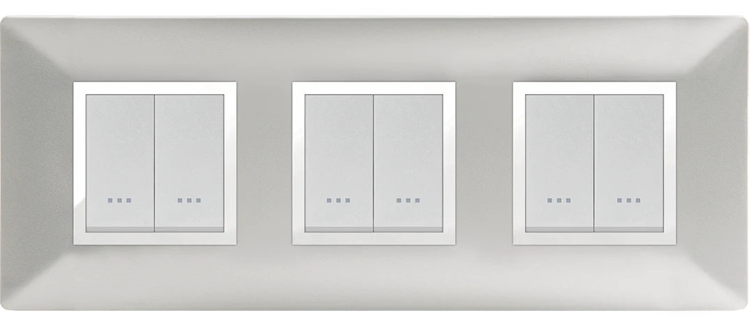 STIEL ALPHA Élégance 6-module square silver cover plate with chrome trim