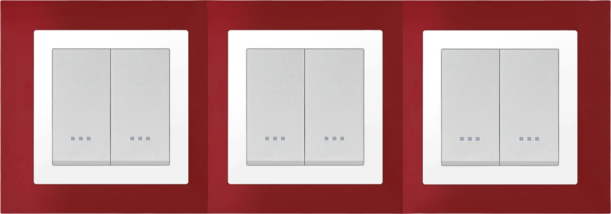 STIEL ALPHA Quadro 6-module square burgundy cover plate with chrome trim