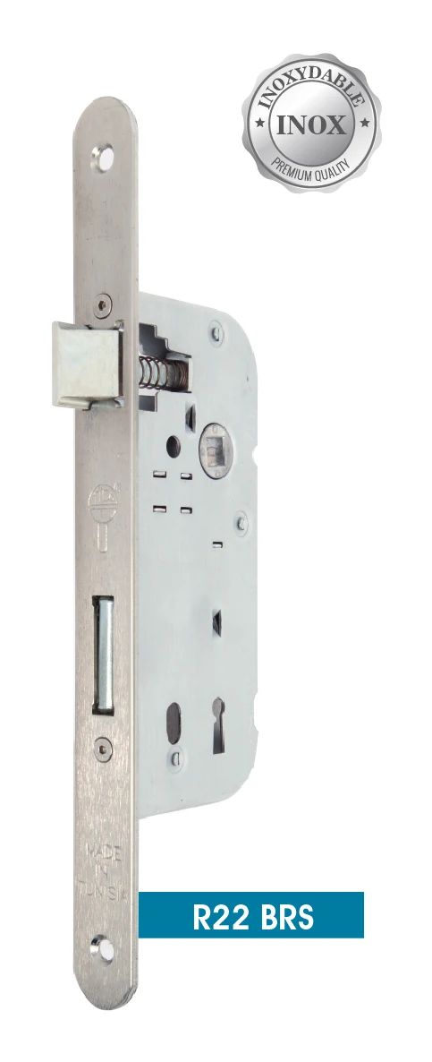 R22 BRS mortise key lock — satin, rounded ends