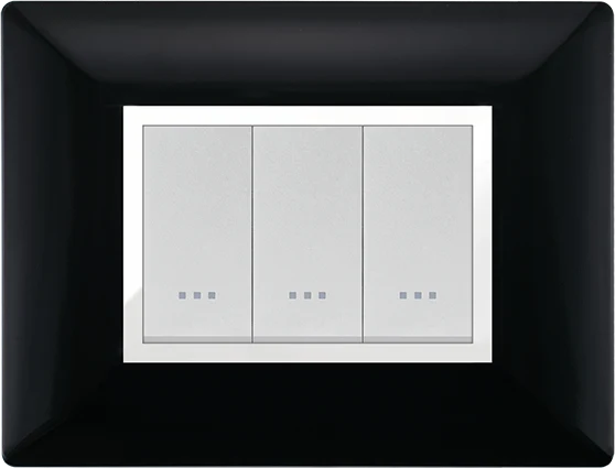 STIEL ALPHA Élégance 3-module rectangular black cover plate with chrome trim