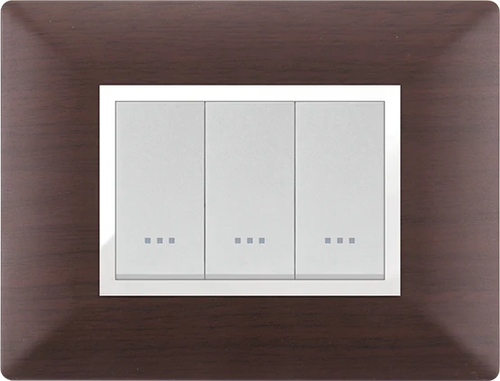 STIEL ALPHA Élégance 3-module rectangular ebony wood effect cover plate with chrome trim