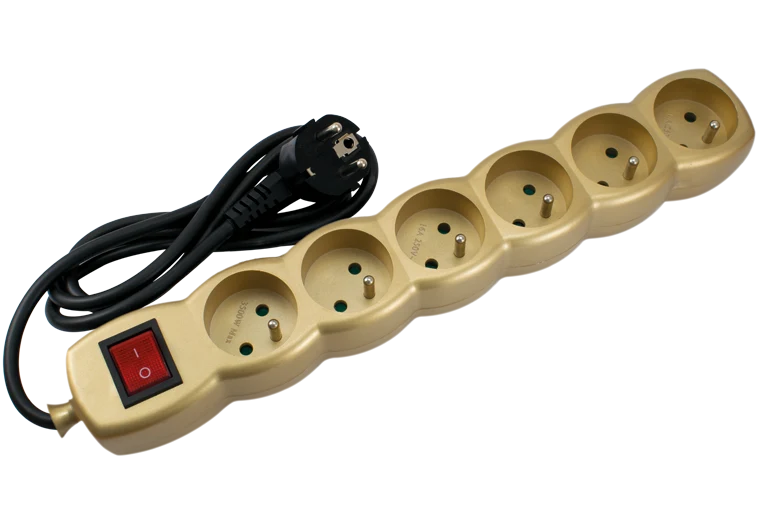 Bloc Multiprises Doré avec Interrupteur - 6 prises STIEL