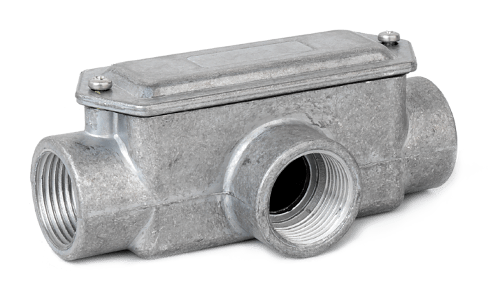 6330 aluminium junction boxes — three-way T arrangement