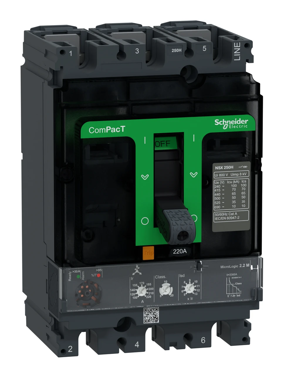 Disjoncteur ComPacT NSX C25H32M220 — 3P, 220 A, MicroLogic 2.2 M — Schneider Electric