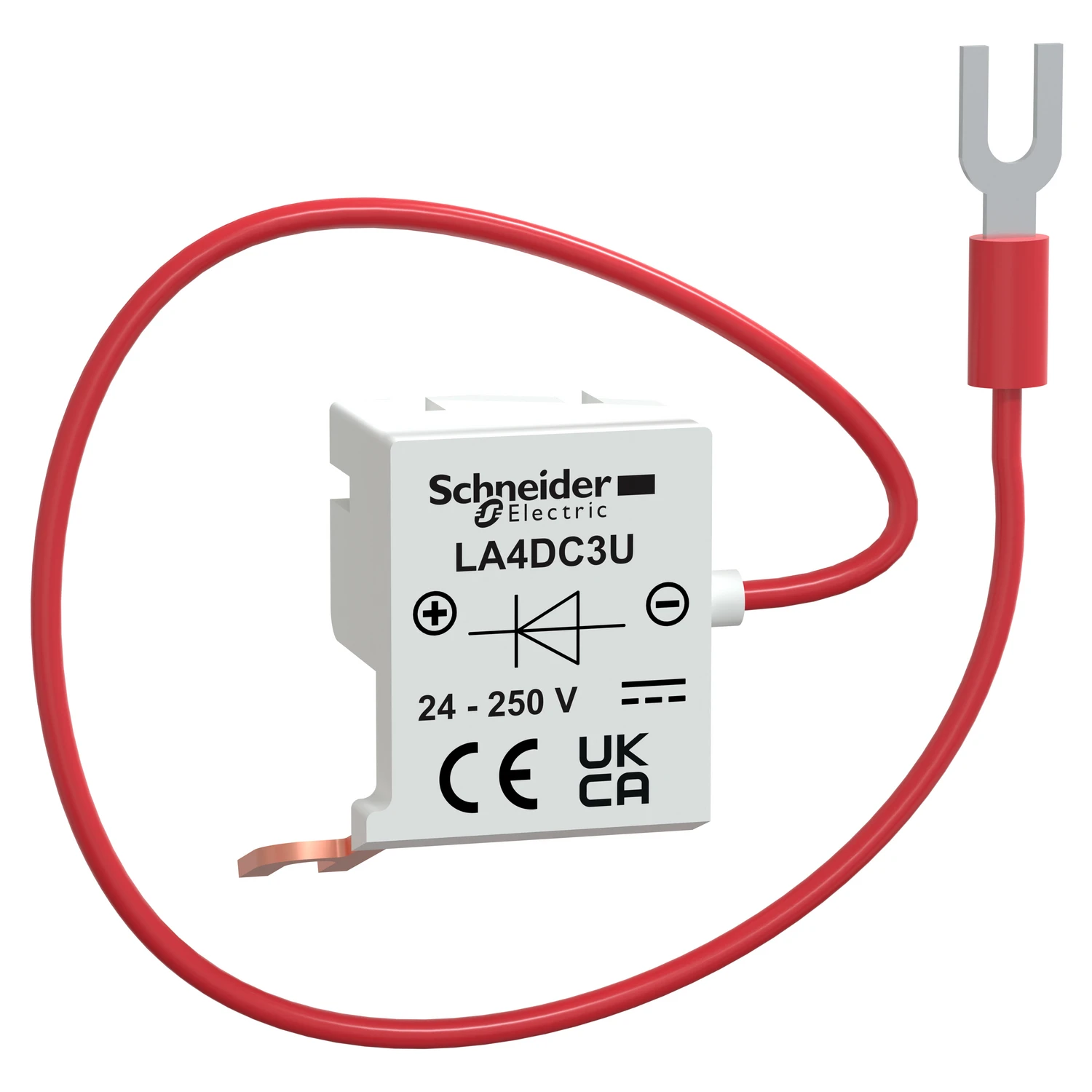 TeSys Deca LA4DC3U surge suppressor module — Flywheel diode, 24 to 250 V DC