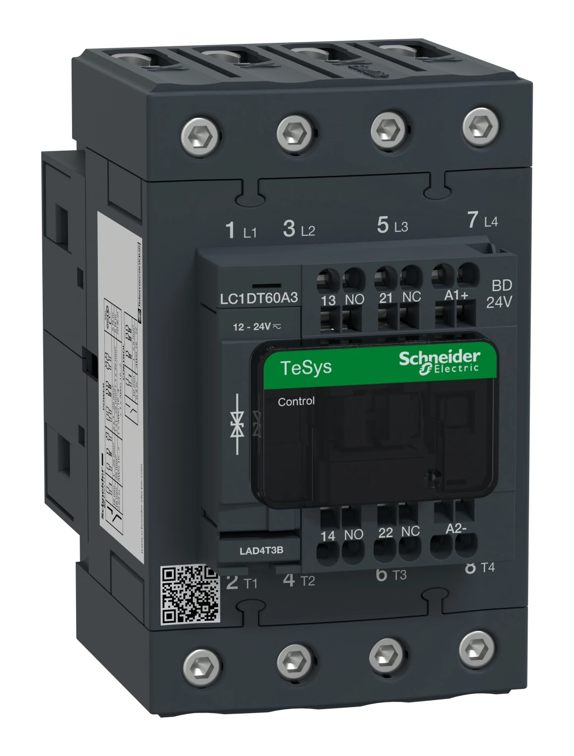 Contacteur TeSys Deca LC1DT60A3BD — 4P, 60 A AC-1, commande 24 V CC