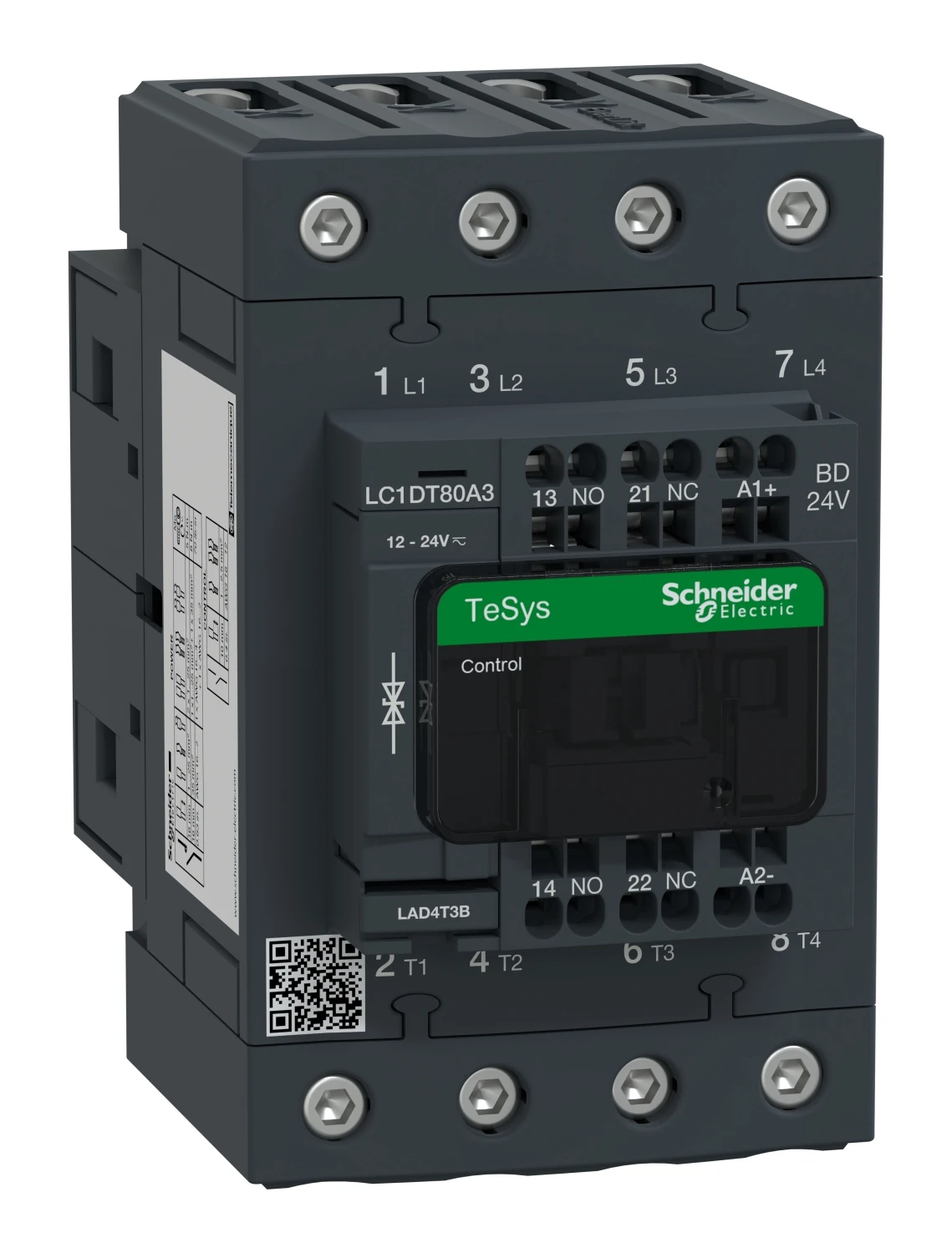 Contacteur TeSys Deca LC1DT80A3BD — 4P, 80 A AC-1, commande 24 V CC