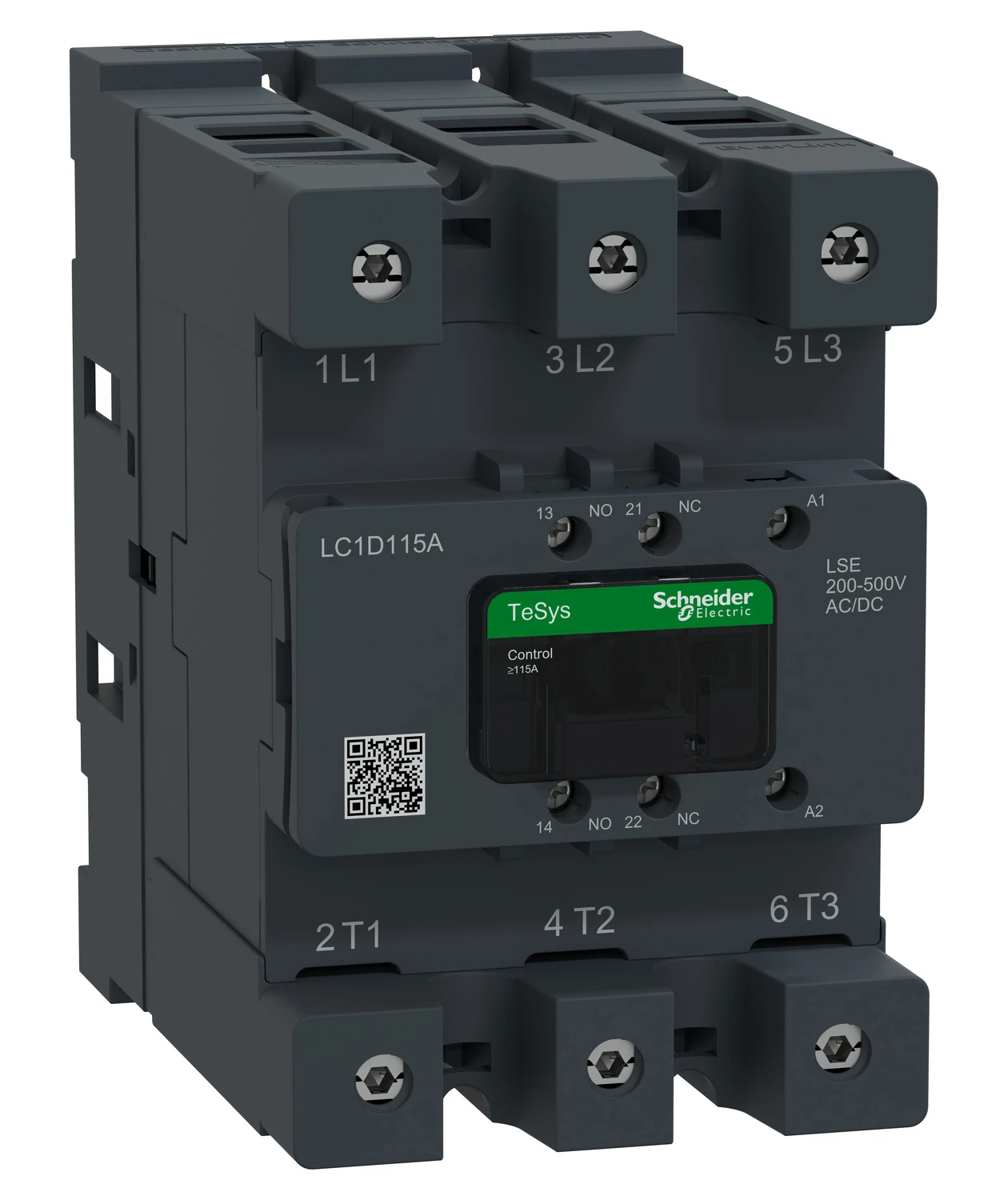 TeSys Deca Advanced LC1D115ALSE contactor — 3P, 55 kW / 400 V, 200 to 500 V AC/DC control