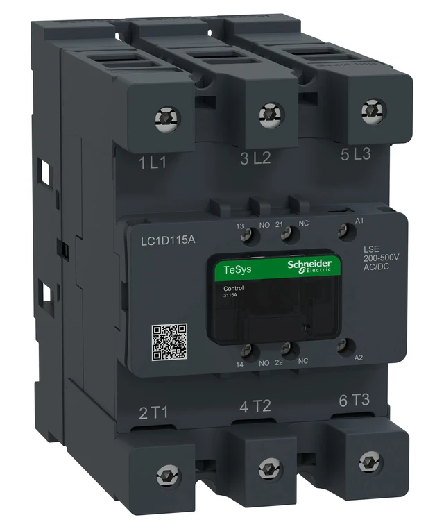 TeSys Deca Advanced LC1D115ALSE contactor — 3P, 55 kW / 400 V, 200 to 500 V AC/DC control