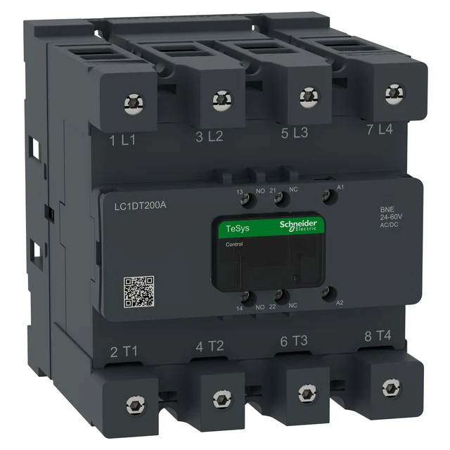 TeSys Deca Advanced LC1DT200ABNE contactor — 4P, 200 A AC-1, 24 to 60 V AC/DC control