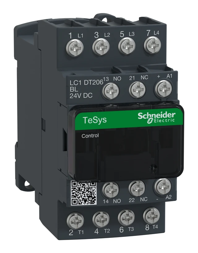 TeSys Deca LC1DT206BL contactor — 4P, 20 A AC-1, 24 V Low consumption DC control