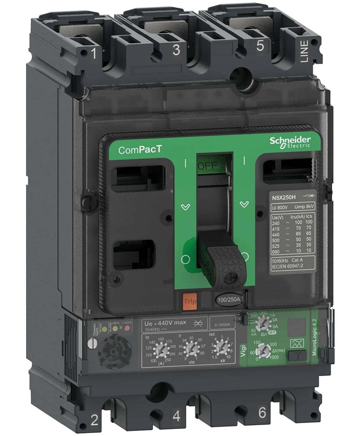 Disjoncteur ComPacT NSX C25B34V250 — 3P, 250 A, MicroLogic Vigi 4.2
