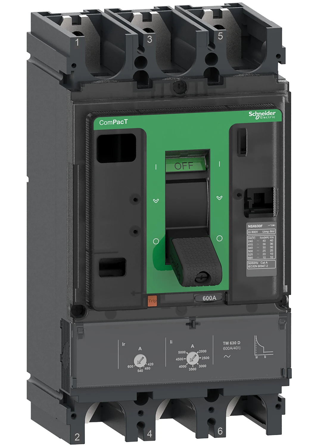 Disjoncteur ComPacT NSX C63F3TM630 — 3P, 630 A, TM-D — Schneider Electric