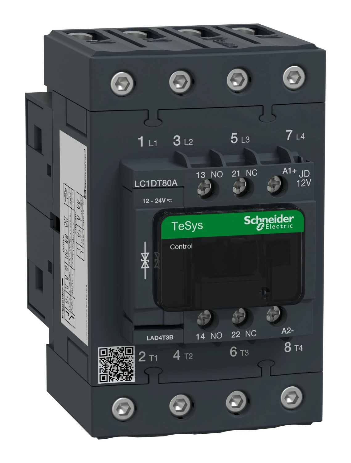 Contacteur TeSys Deca LC1DT80AJD — 4P, 80 A AC-1, commande 12 V CC