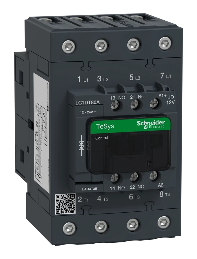 TeSys Deca LC1DT80AJD contactor — 4P, 80 A AC-1, 12 V DC control