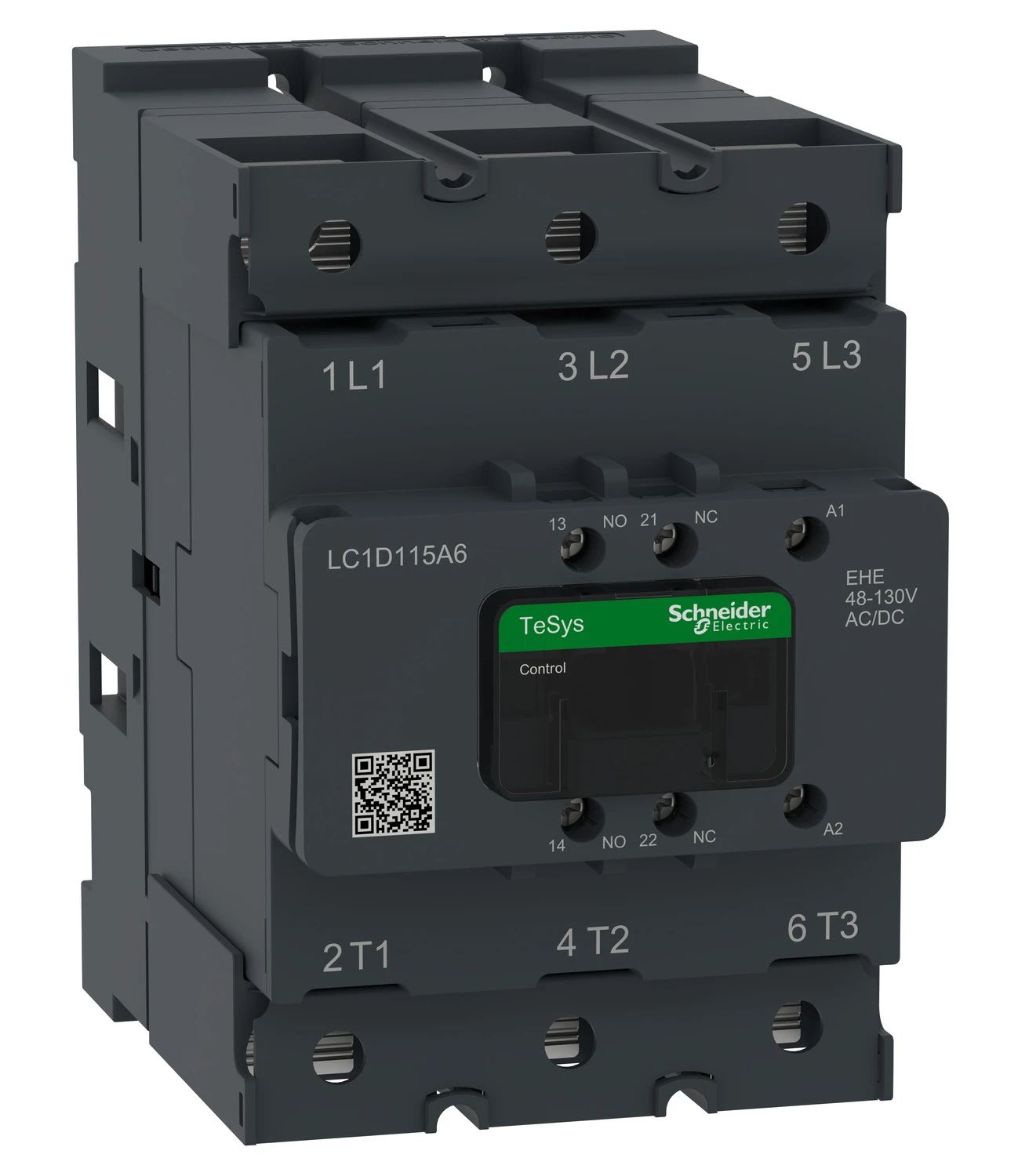 TeSys Deca Advanced LC1D115A6EHE contactor — 3P, 55 kW / 400 V, 48 to 130 V AC/DC control