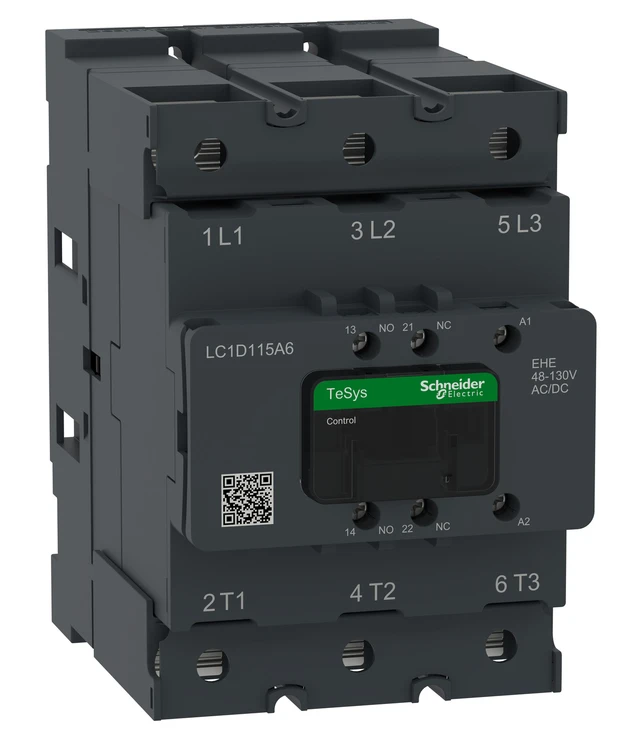 TeSys Deca Advanced LC1D115A6EHE contactor — 3P, 55 kW / 400 V, 48 to 130 V AC/DC control
