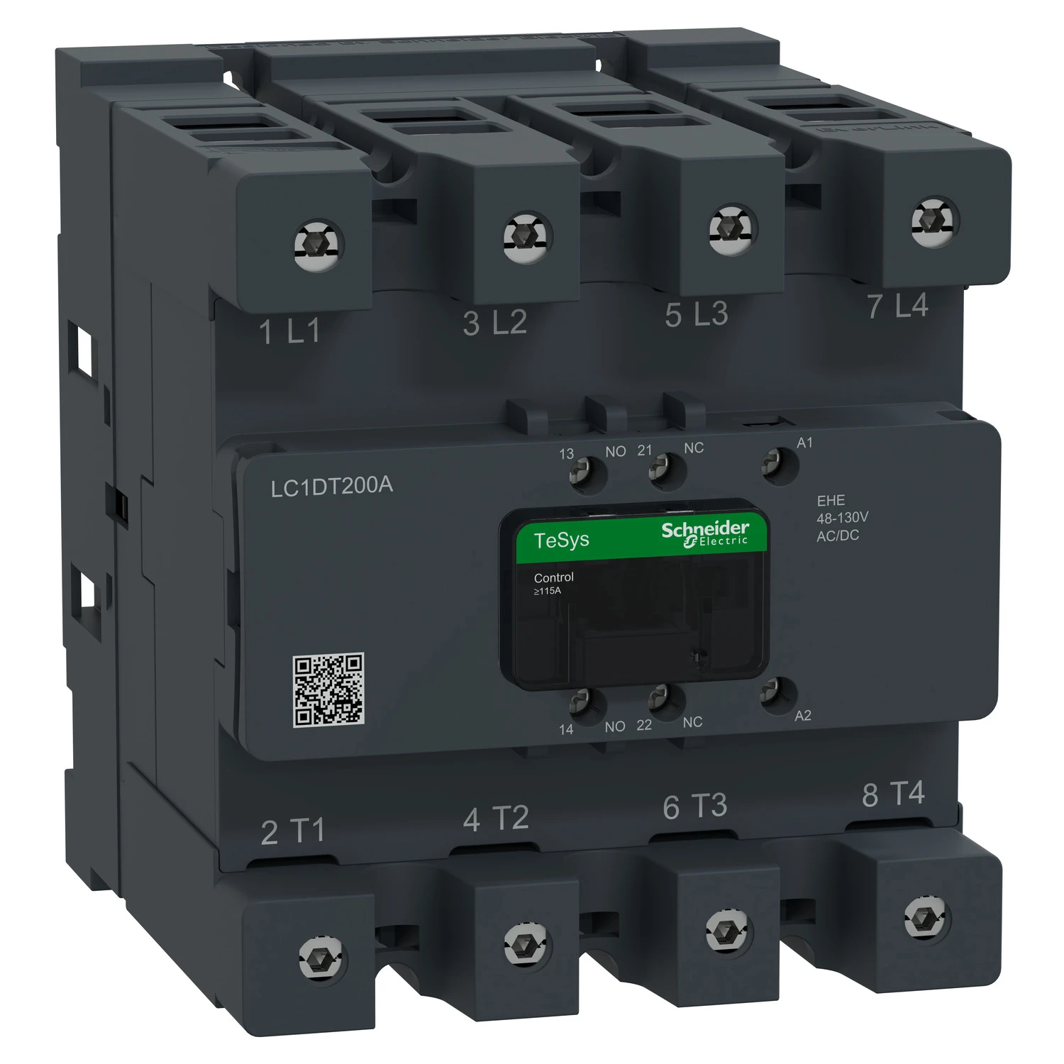 TeSys Deca Advanced LC1DT200AEHE contactor — 4P, 200 A AC-1, 48 to 130 V AC/DC control