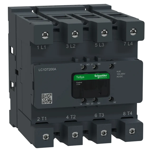 TeSys Deca Advanced LC1DT200AKUE contactor — 4P, 200 A AC-1, 100 to 250 V AC/DC control