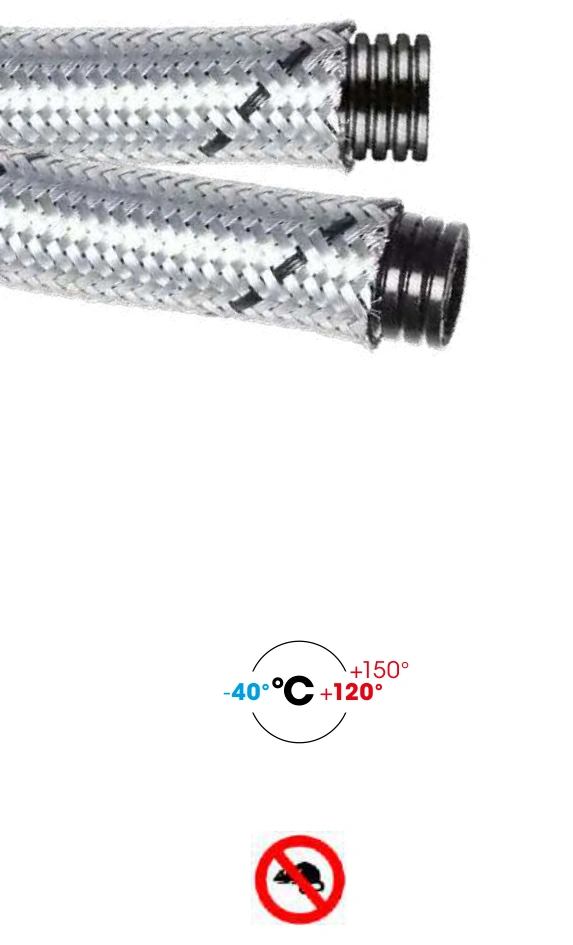 Polyamide flexible conduit — PA 6 protected by galvanized steel braided sleeving (V0 UL94) 5000-T