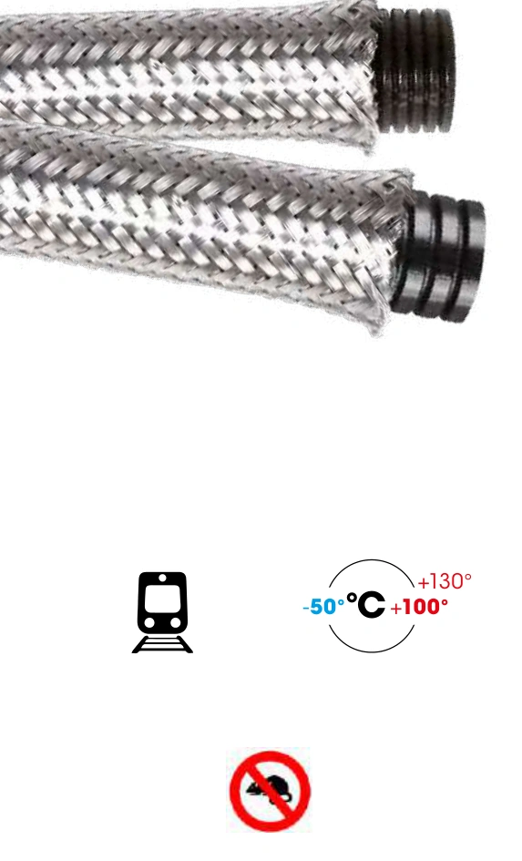 Polyamide flexible conduit — PA 12-D protected with braided stainless steel (V2 UL94) 5001-tx