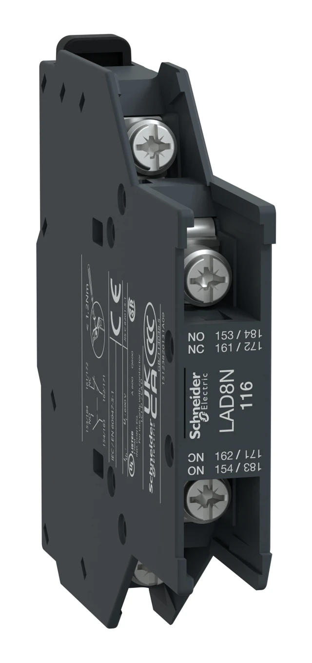 TeSys Deca LAD8N116 auxiliary contact block — 1 NO + 1 NC