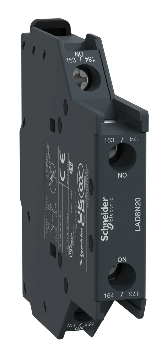 TeSys Deca LAD8N20 auxiliary contact block — 2 NO + 0 NC