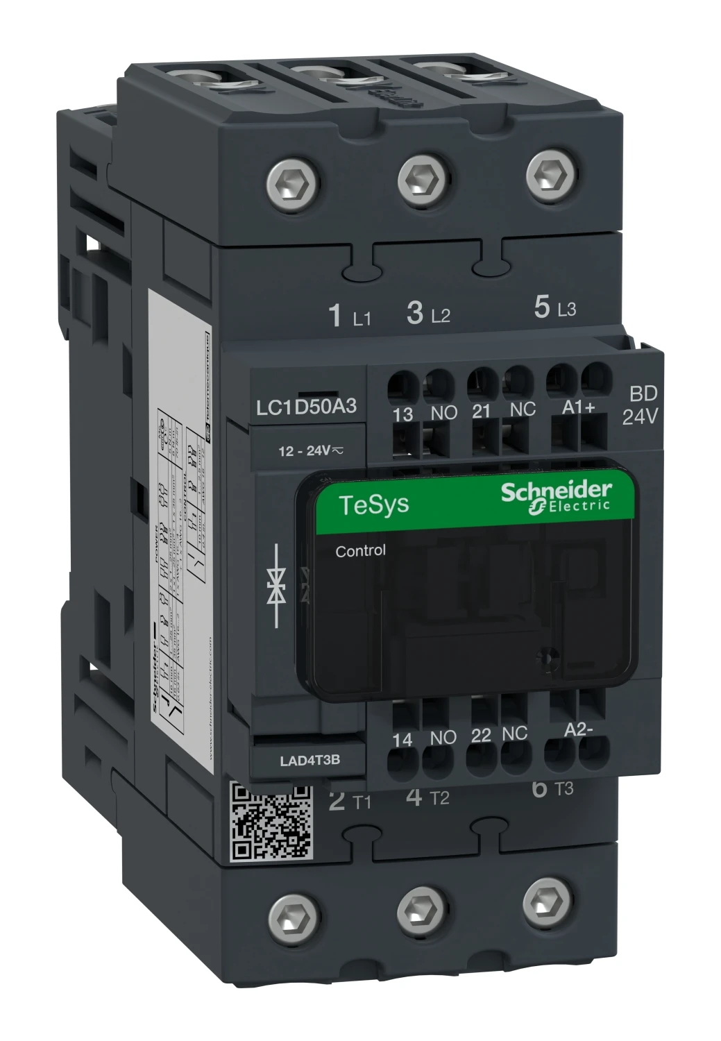 Contacteur TeSys Deca LC1D50A3BD — 3P, 50 A AC-3/AC-3e, commande 24 V CC