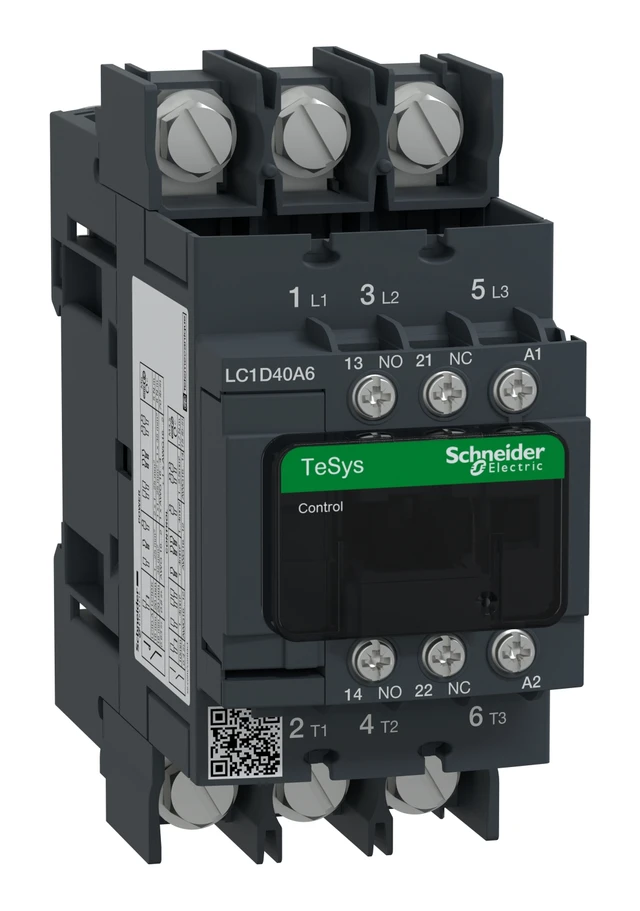 TeSys Deca LC1D40A6M7 contactor — 3P, 40 A AC-3/AC-3e, 220 V AC, 50/60 Hz control — Schneider Electric
