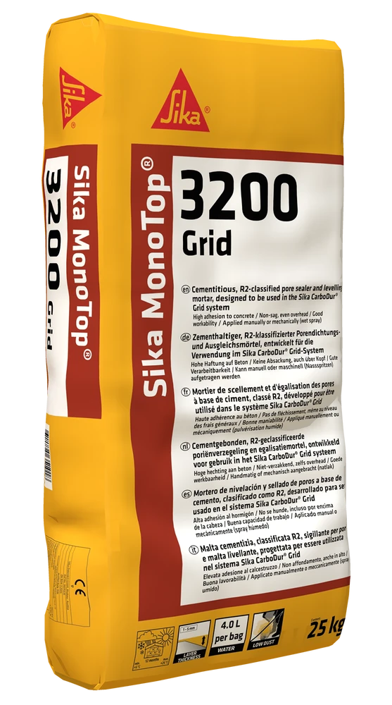 Sika MonoTop®-3200 Grid — R3 mortar for carbon-grid strengthening systems