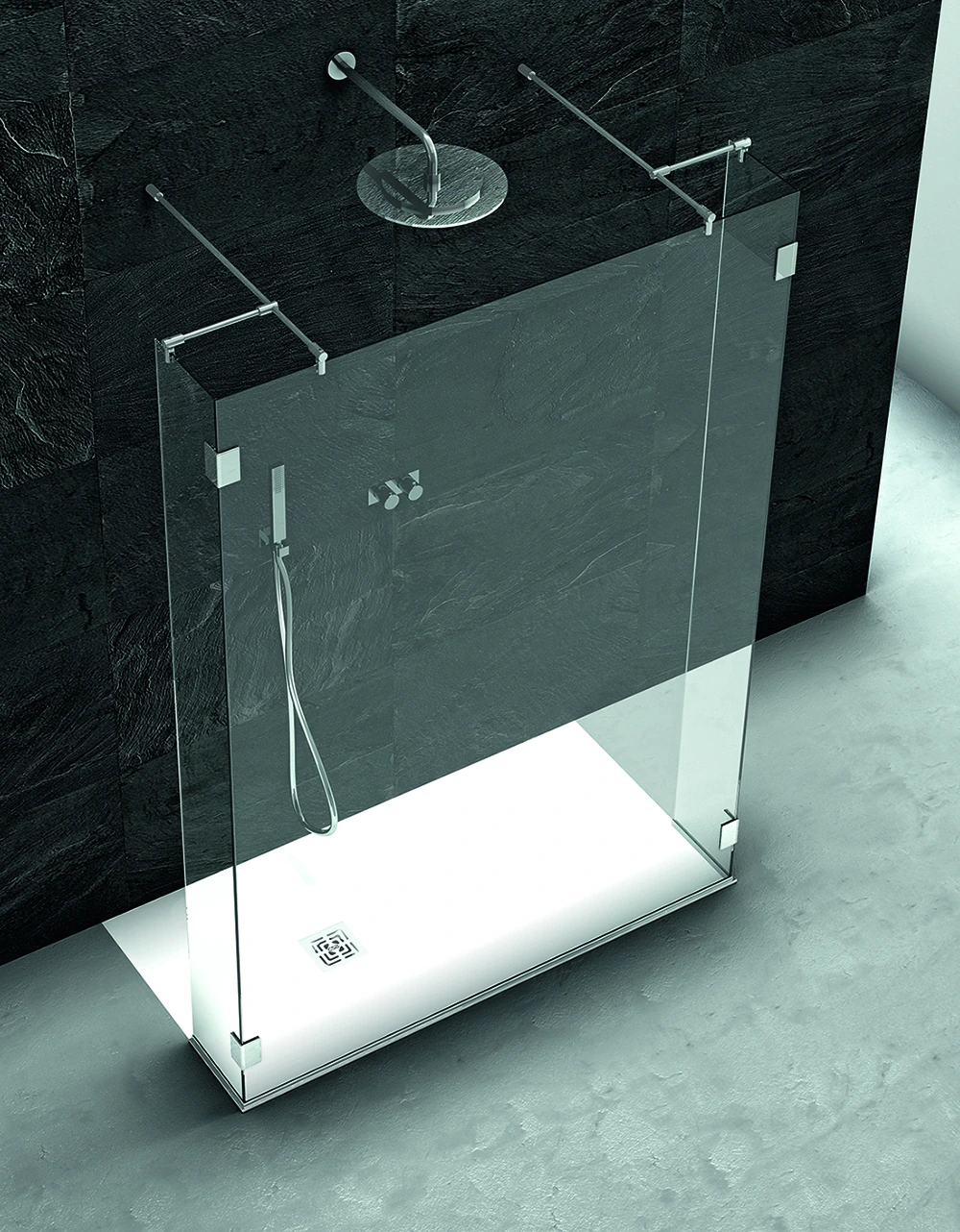 Shower enclosure Niagara fixed screen with two fixed returns — SOPAL