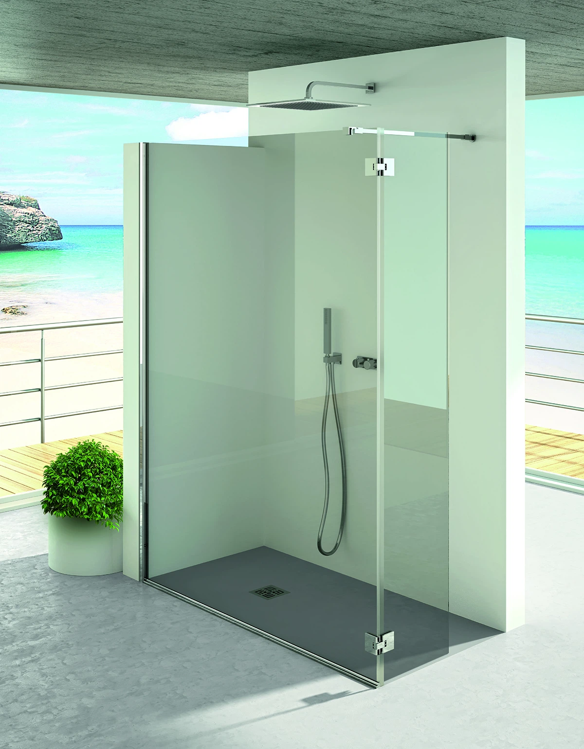Shower enclosure Niagara fixed screen with one hinged return — SOPAL