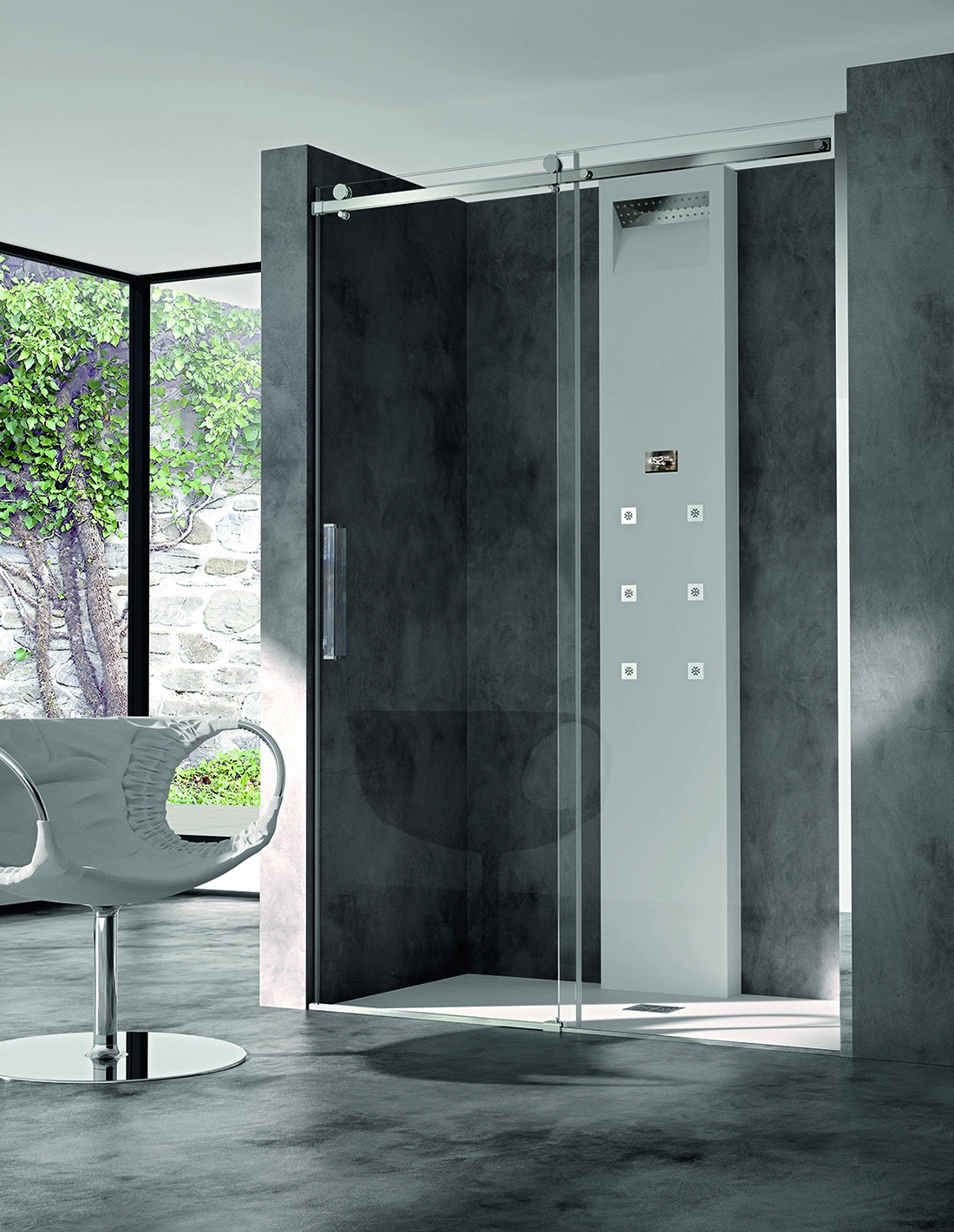 Shower enclosure Kasai recess one sliding door + one fixed panel — SOPAL