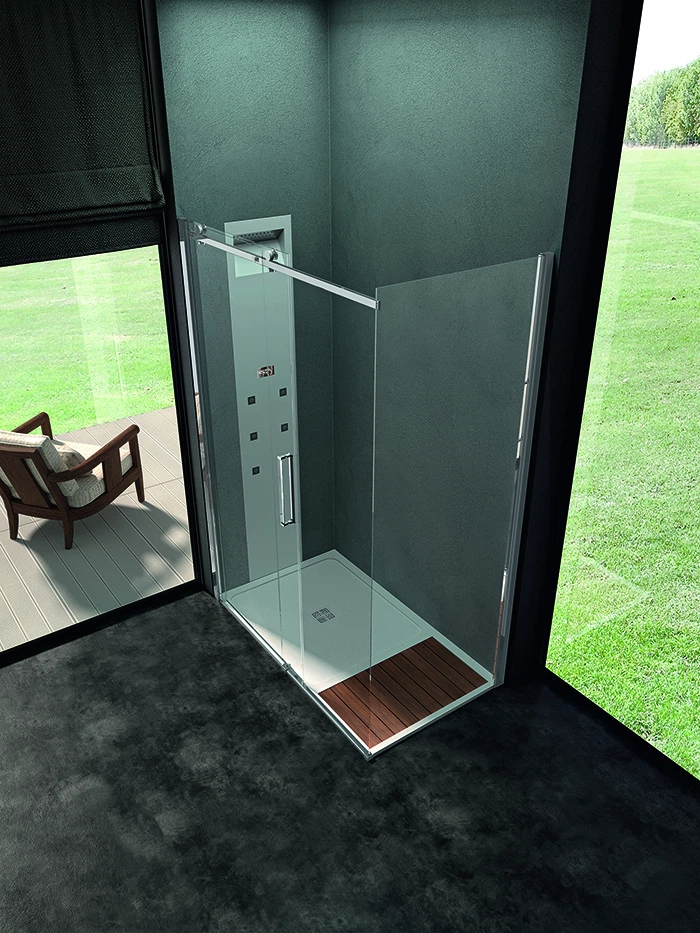 Shower enclosure Kasai corner one fixed panel + one sliding door / one fixed side panel — SOPAL