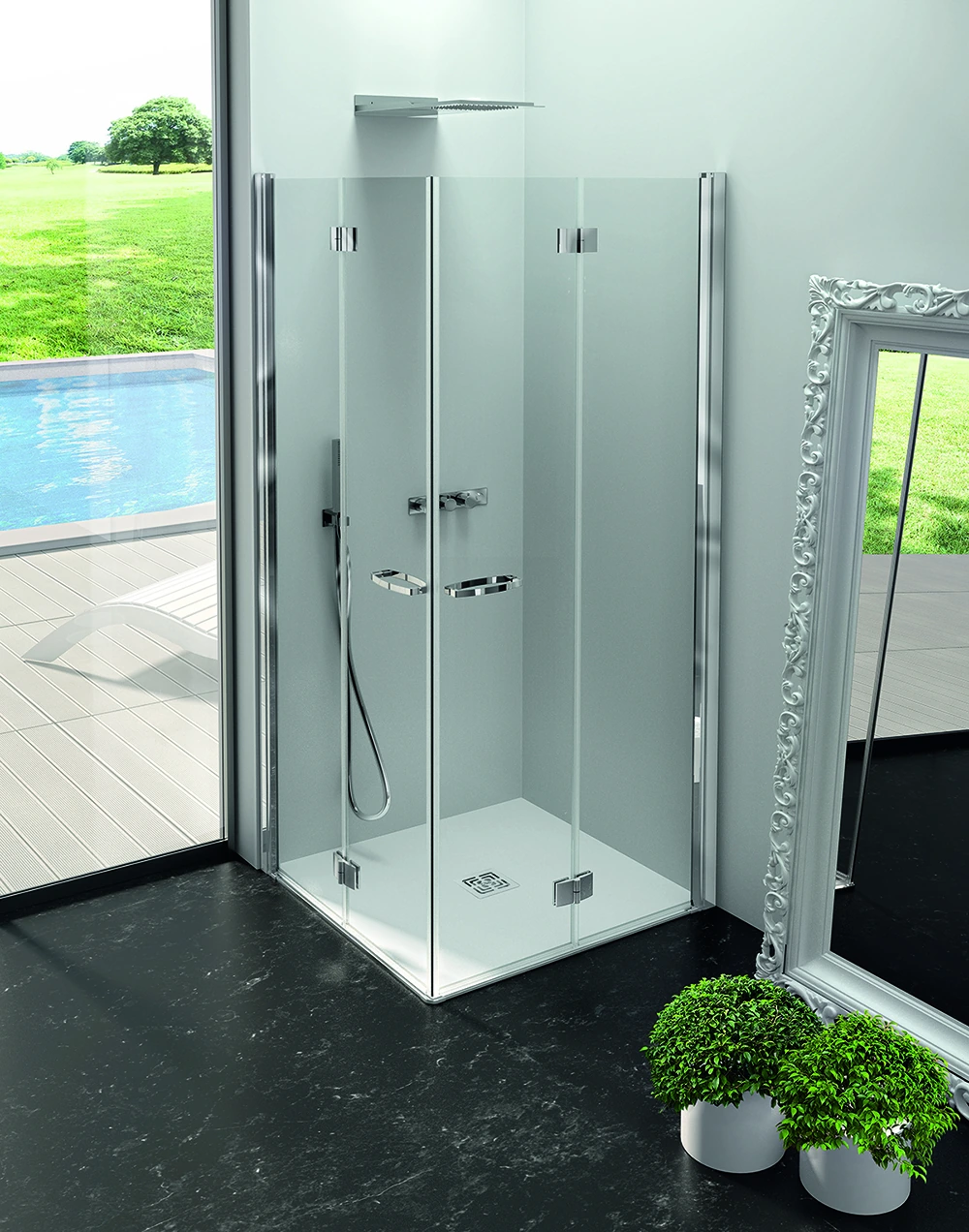 Shower enclosure VOLTA corner two folding doors — SOPAL